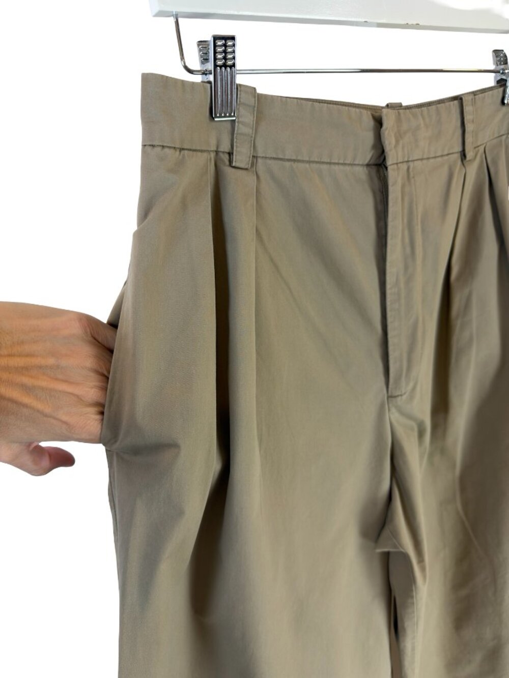 Zara Khaki Chino Pleated Cuffed Wide Leg High Rise Pants Size Large - Picture 3 of 10
